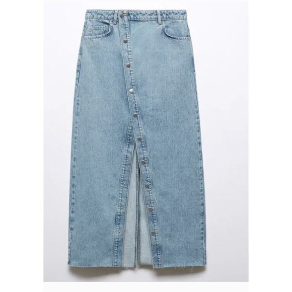 NWT Mango Long Denim Skirt Asymmetrical Button Small - Picture 3 of 7